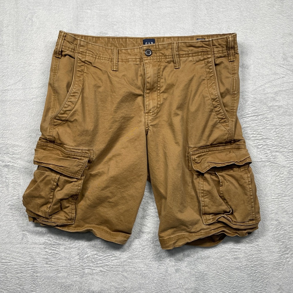 Gap Cargo Shorts Mens 33 Brown Tan Cotton Blend Utility Pockets 10.5 Inch Inseam